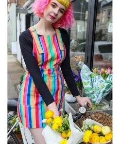 Run And Fly New In Run & Fly Rainbow Colours Pinafore 60's Dress Multi