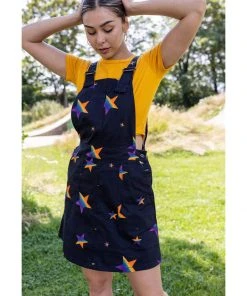 Run And Fly Spectrum Star 60's Pinafore Dress Black New In