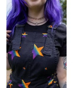 Run And Fly Spectrum Star 60's Pinafore Dress Black New In