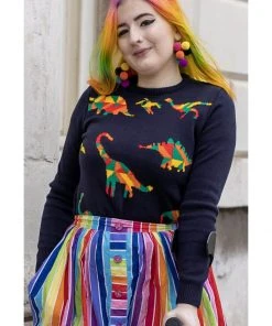 Run And Fly Geo Rainbow Dinoaur 60's Jumper Navyblue