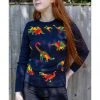 Run And Fly Geo Rainbow Dinoaur 60's Jumper Navyblue
