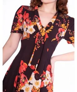 New In Sheen Izzy Floral 40's Dress Burgundy