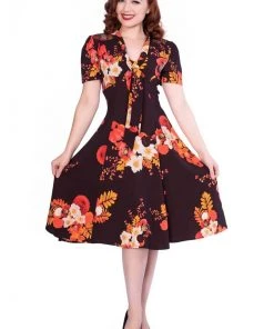 New In Sheen Izzy Floral 40's Dress Burgundy