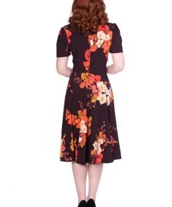 New In Sheen Izzy Floral 40's Dress Burgundy