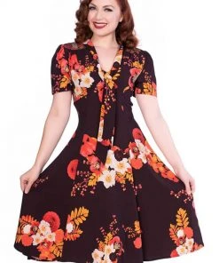 New In Sheen Izzy Floral 40's Dress Burgundy