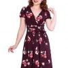 New In Sheen Tilly Floral 50's Swing Dress Burgundy