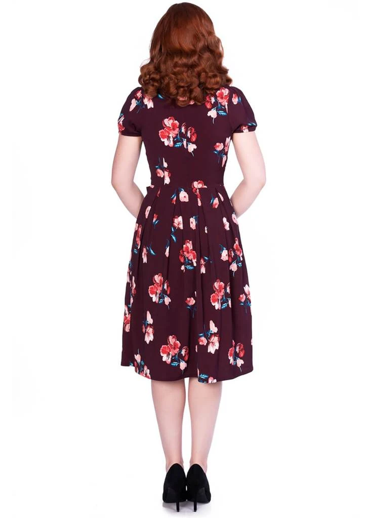 New In Sheen Tilly Floral 50's Swing Dress Burgundy