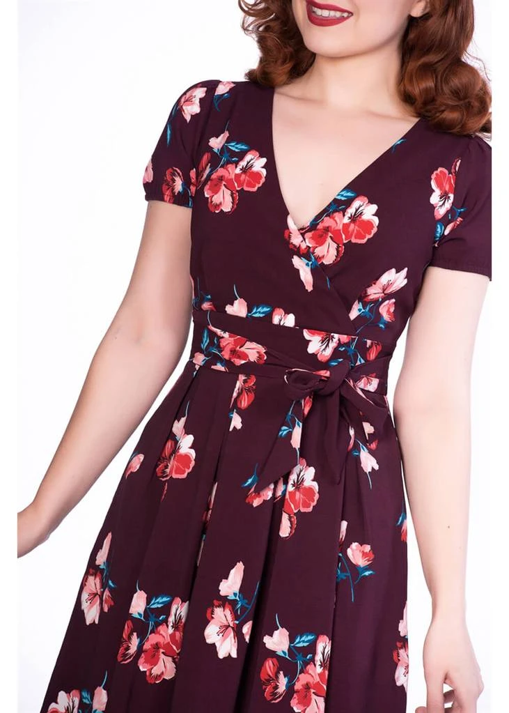New In Sheen Tilly Floral 50's Swing Dress Burgundy