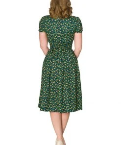 New In Sheen Valentina Floral 40’s Dress Green