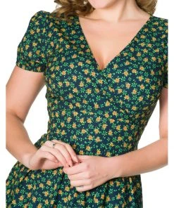 New In Sheen Valentina Floral 40’s Dress Green