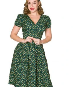 New In Sheen Valentina Floral 40’s Dress Green