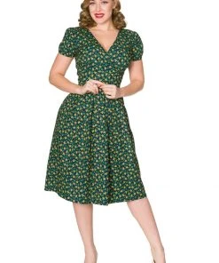 New In Sheen Valentina Floral 40’s Dress Green