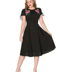 Sheen Noa Floral 40's Swing Dress Black