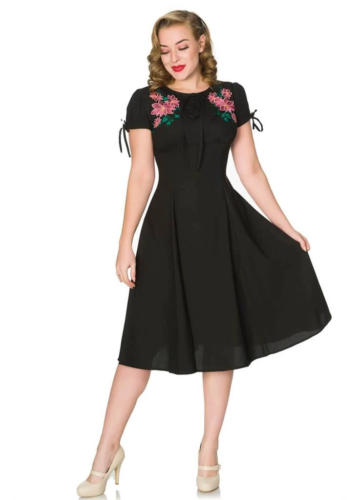 Sheen Noa Floral 40's Swing Dress Black