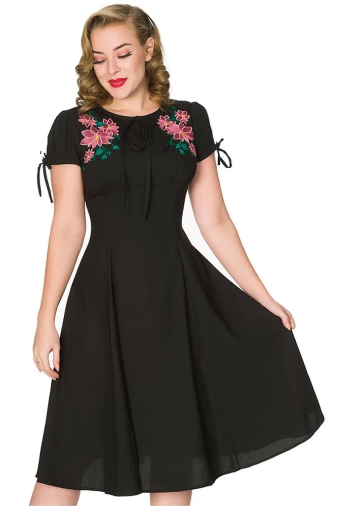 Sheen Noa Floral 40's Swing Dress Black