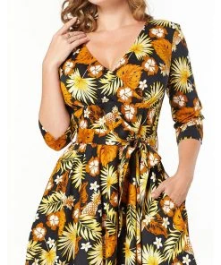 Sheen Timeless Barbara Floral 50's Swing Dress Black