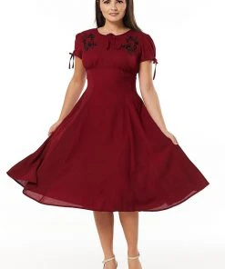 Sheen New In Timeless Ava Floral 40's Swing Dress Burgundy