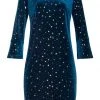 Smashed Lemon Starry Night Velvet 60's A-Line Dress Dark Turquoise New In