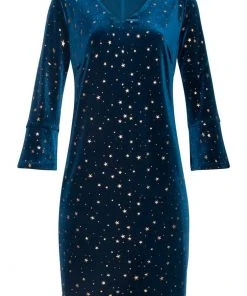 Smashed Lemon Starry Night Velvet 60's A-Line Dress Dark Turquoise New In