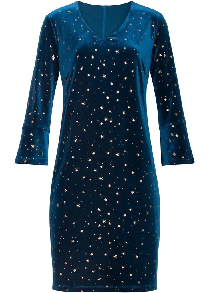 Smashed Lemon Starry Night Velvet 60's A-Line Dress Dark Turquoise New In