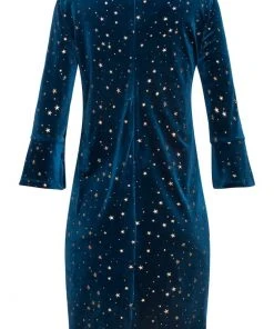 Smashed Lemon Starry Night Velvet 60's A-Line Dress Dark Turquoise New In