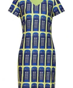Smashed Lemon Who? Telephone 60's Pencil Dress Yellow Blue
