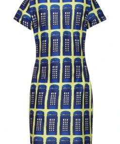 Smashed Lemon Who? Telephone 60's Pencil Dress Yellow Blue