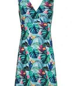 New In Smashed Lemon Monstera 60's A-Line Dress Turquoise