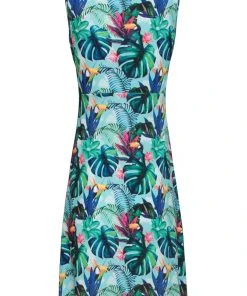 New In Smashed Lemon Monstera 60's A-Line Dress Turquoise