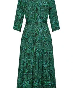 Smashed Lemon Venom Snake 70's Midi Dress Green New In