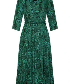 Smashed Lemon Venom Snake 70's Midi Dress Green New In