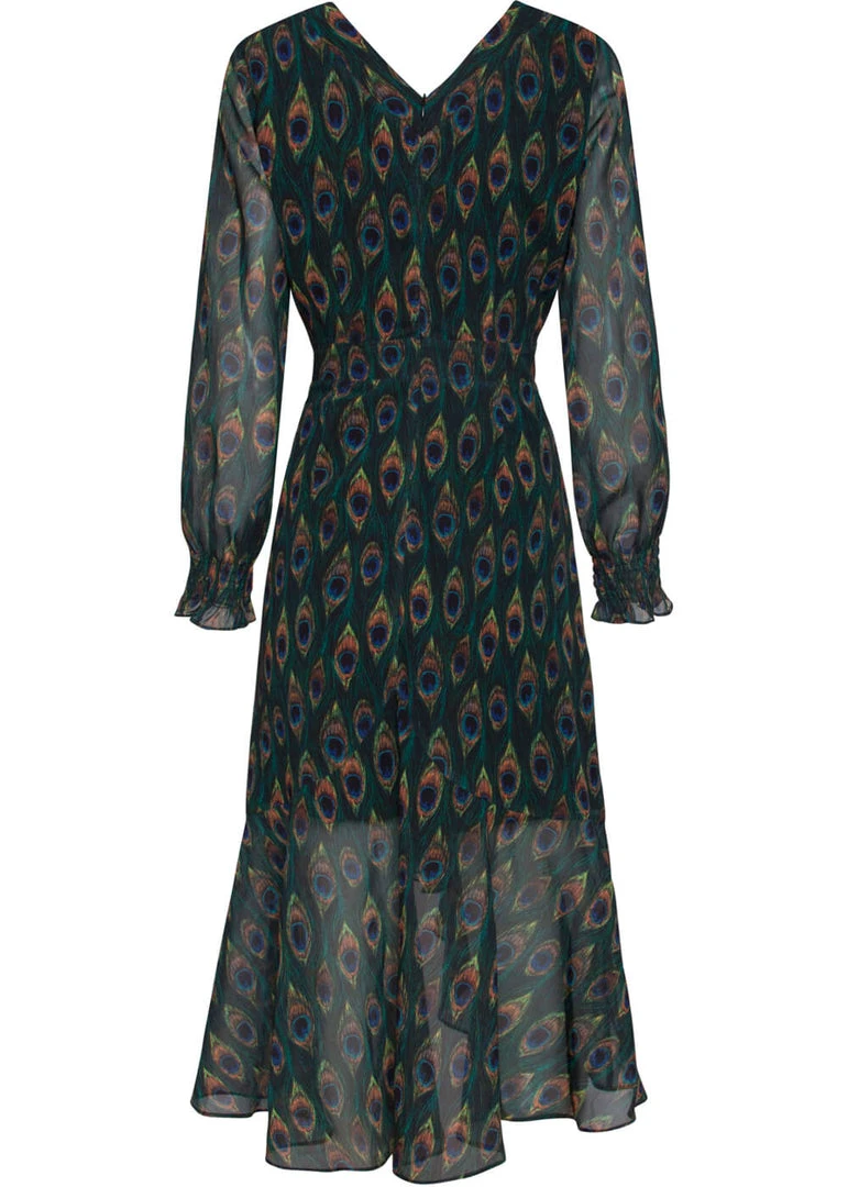 Smashed Lemon Strut Your Peacock 70's Midi Dress Black