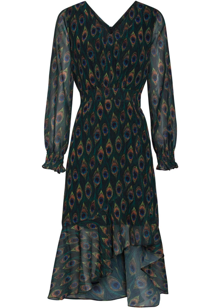 Smashed Lemon Strut Your Peacock 70's Midi Dress Black
