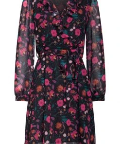 Smashed Lemon Dahlia 70's Dress Black