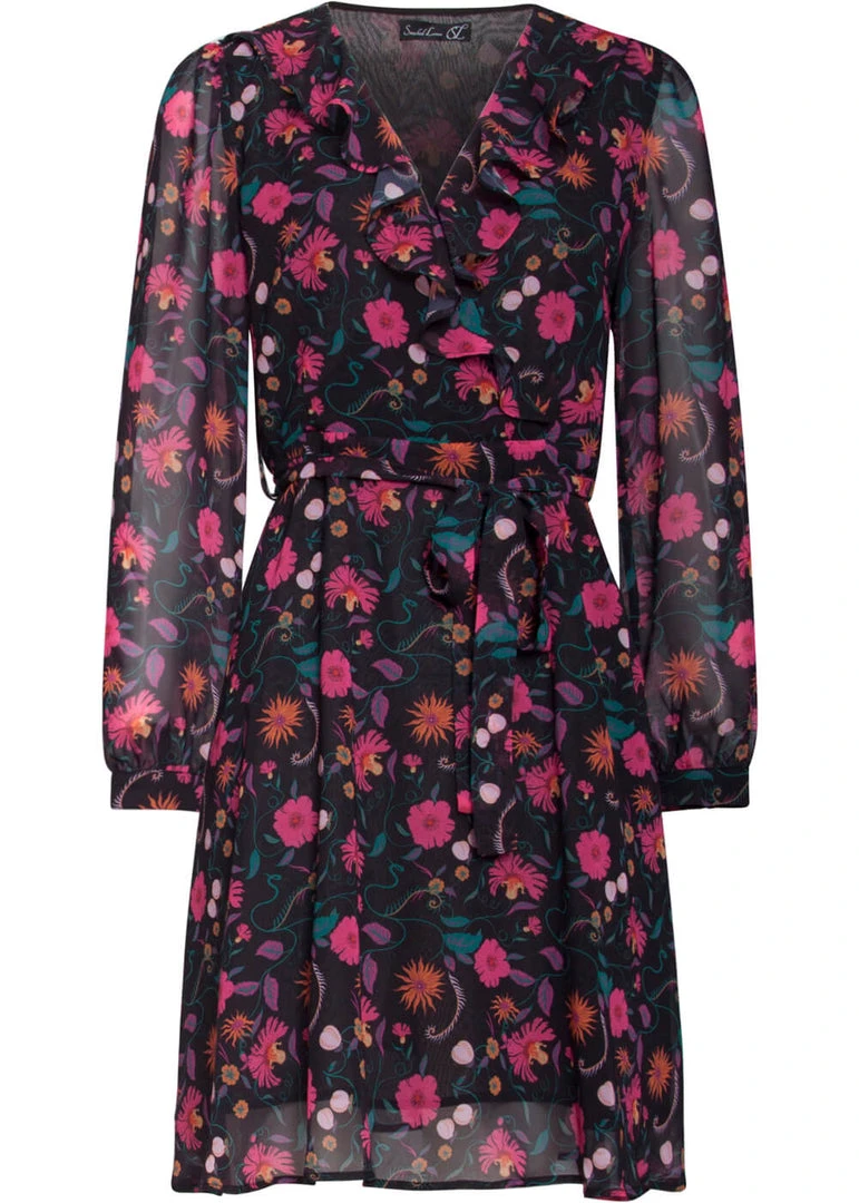 Smashed Lemon Dahlia 70's Dress Black