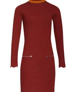 New In Smashed Lemon Olivia Retro Knitted 70's Dress Cognac