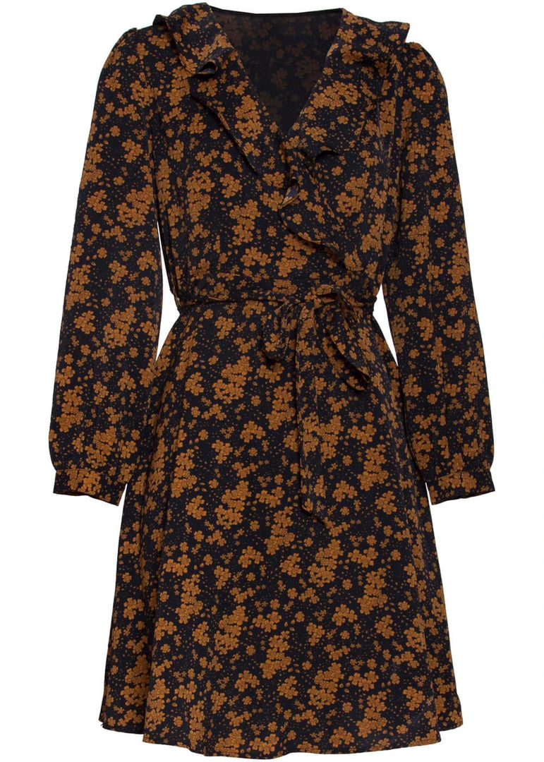 New In Smashed Lemon Fable Floral 70's Dress Black