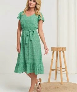 Smashed Lemon Swirl The Swirl 70's Dress Green