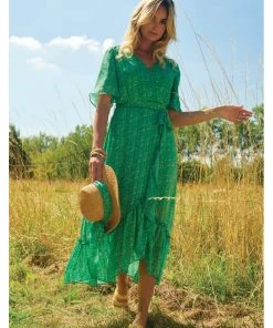 Smashed Lemon Green Fairy 70's Maxi Dress Green