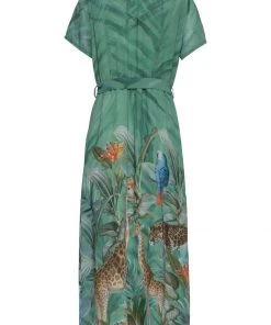 Smashed Lemon Giraffe Safari 70's Maxi Dress Green