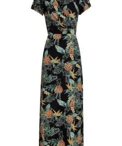 New In Smashed Lemon Dotted Pineapple 70's Maxi Dress Black