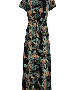 New In Smashed Lemon Dotted Pineapple 70's Maxi Dress Black