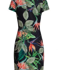 Smashed Lemon Paradise Flower 60's Pencil Dress Black
