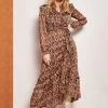 Smashed Lemon Autumn Trance 70's Maxi Dress Brown Red