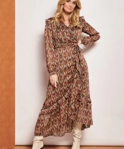 Smashed Lemon Autumn Trance 70's Maxi Dress Brown Red