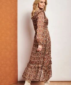 Smashed Lemon Autumn Trance 70's Maxi Dress Brown Red
