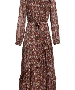 Smashed Lemon Autumn Trance 70's Maxi Dress Brown Red