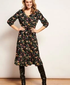 Smashed Lemon Forest Deer 70's A-Line Dress Multi New In