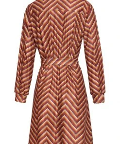 New In Smashed Lemon Retro Wave 70's A-Line Dress Sand Brown