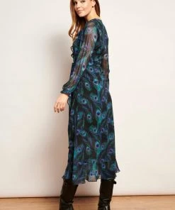 Smashed Lemon Peacock Stride 70's Maxi Dress Black Emerald
